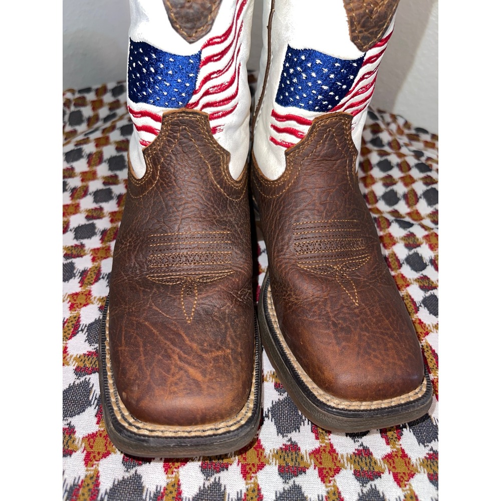 Durango Kids 8" Western American Flag Boots Brown White DBT0234C Size 12M